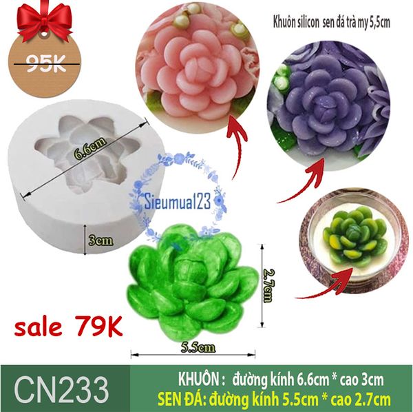 Khuôn silicon làm rau câu sen đá trà my 5,5cm ( CN233 )