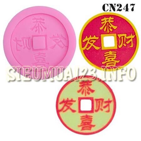 Khuôn rau câu silicon 4d : Khuôn đồng tiền phát tài 5,7cm ( CN247 )