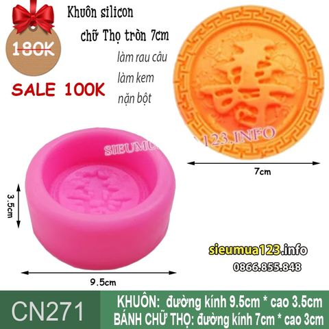 Khuôn silicon chữ Thọ tròn 7cm ( CN271 )