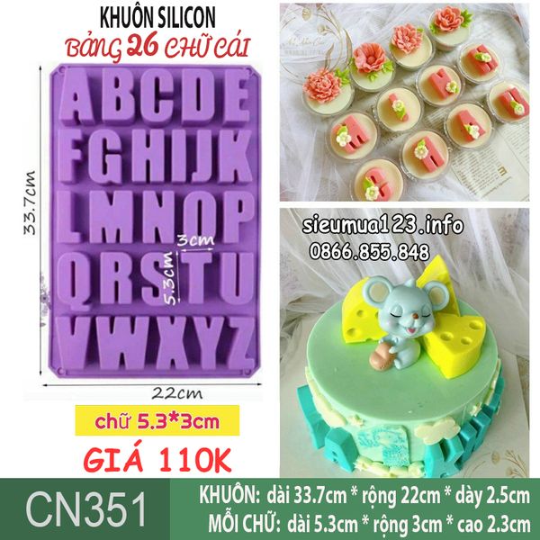 Khuôn silicon 26 chữ cái alphabet in hoa to cao 5,3cm ( CN351 ) CÒN ÍT