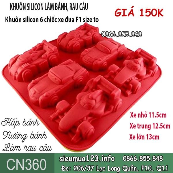 Khuôn silicon 6 chiếc xe đua F1 , xe ô tô , xe hơi size 13cm ( CN360 )