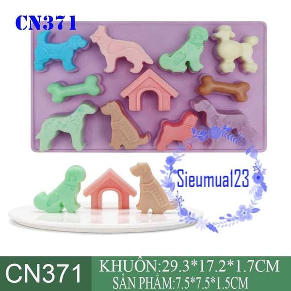 Khuôn bánh silicon Vỉ 8 con chó và cục xương ( CN371 )