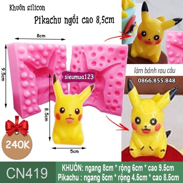 Khuôn silicon Pikachu ngồi cao 8,5cm ( CN419 )