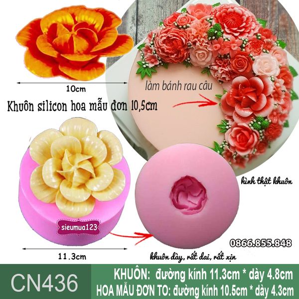 Khuôn silicon hoa mẫu đơn to nhụy xoắn 10,5cm ( CN436 )