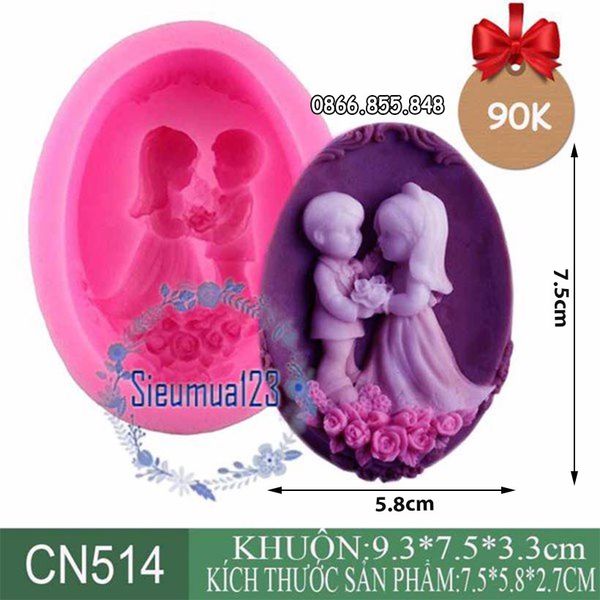 Khuôn silicon làm rau câu cô dâu chú rể kết hôn trên bãi biễn ( CN514 )