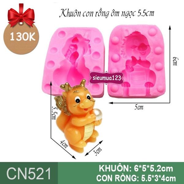 Khuôn rau câu silicon con rồng ôm ngọc  5,5cm ( CN521 )