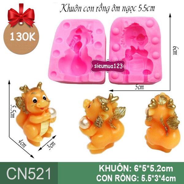 Khuôn rau câu silicon con rồng ôm ngọc  5,5cm ( CN521 )