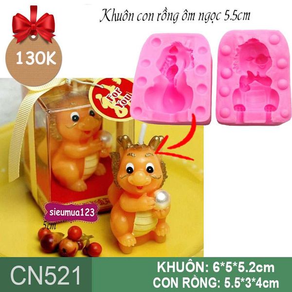 Khuôn rau câu silicon con rồng ôm ngọc  5,5cm ( CN521 )