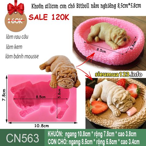 Khuôn silicon con chó Bitbull nằm nghiêng 8,5cm ( CN563 )