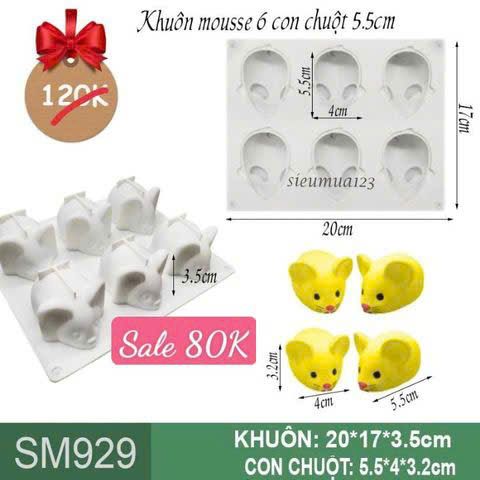 Khuôn bánh mousse: Khuôn 6 con chuột 5,5cm ( SM929 )