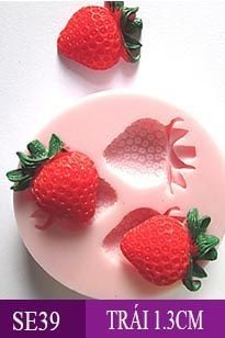 Khuôn silicon fondant 3 trái dâu tây nhỏ xíu 2cm ( SE39 )