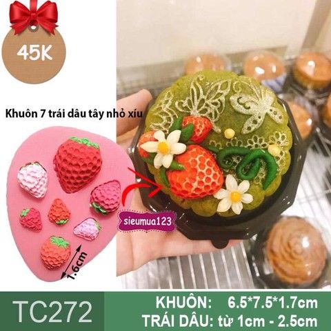 Khuôn silicon 7 trái dâu tây nhỏ xíu 1cm đến 2,5cm ( TC272 )