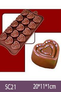 Khuôn làm socola silicon : Khuôn 15 Trái Tim Ba ( SC21 )