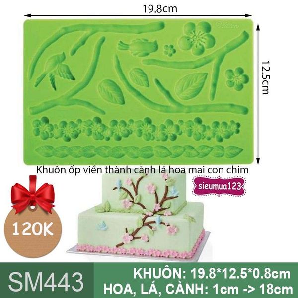 Khuôn silicon ốp viền cành lá hoa mai con chim ( SM443 )