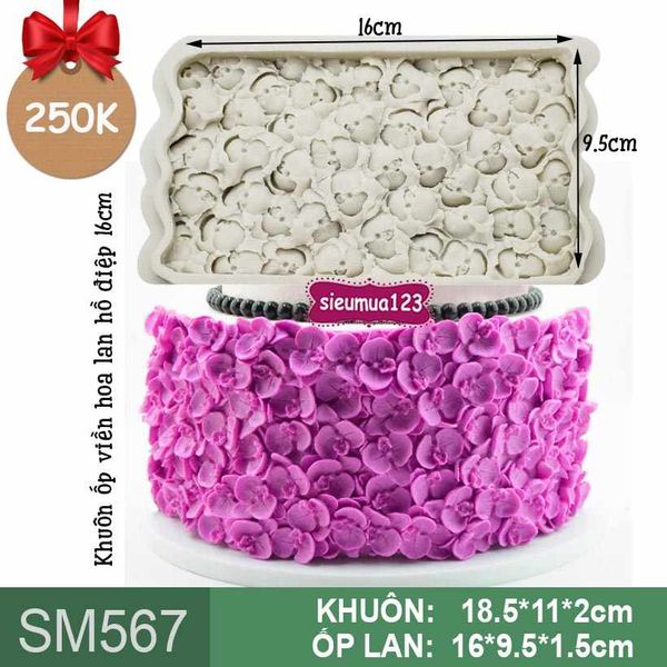 Khuôn silicon ốp viền hoa lan hồ điệp 16cm ( SM567 )
