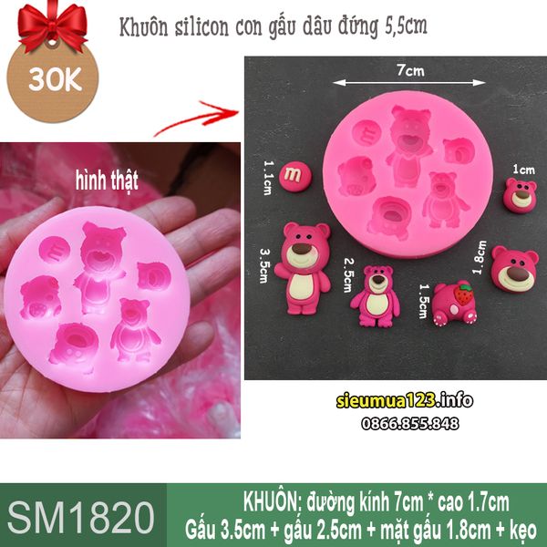 Khuôn silicon con gấu dâu lớn nhỏ 3,5cm ( SM1820 ) mẫu 2024