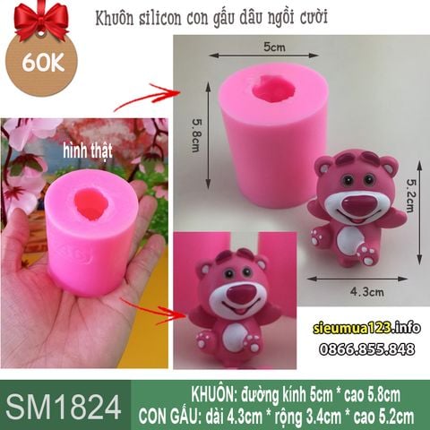 Khuôn silicon con gấu dâu ngồi cười ( SM1824 ) mẫu 2024