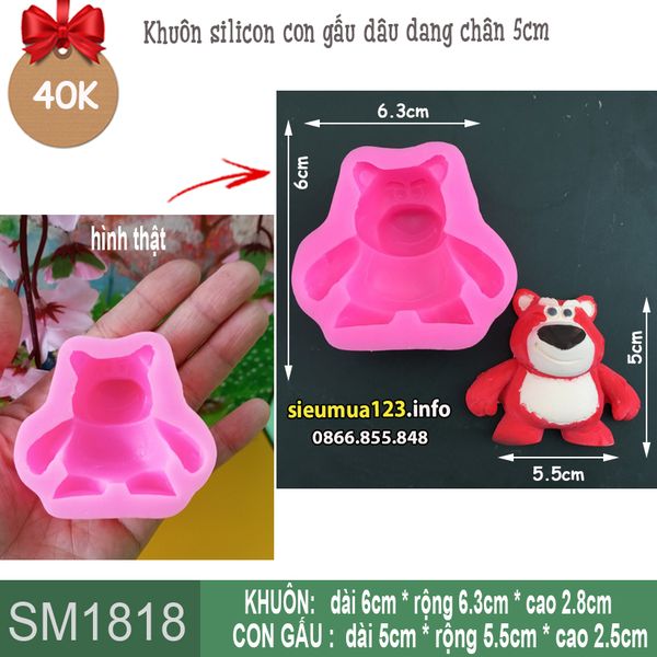 Khuôn silicon con gấu dâu dang chân 5cm ( SM1818 ) mẫu 2024