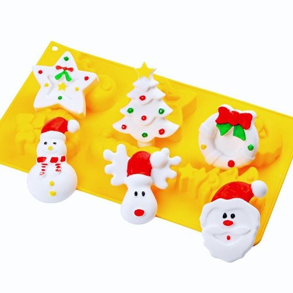 Khuôn silicon 6 tuần lộc , vòng nguyệt quế , người tuyết , ngôi sao , cây thông , ông già Santa Noel to 8cm - 9cm ( CN309 )