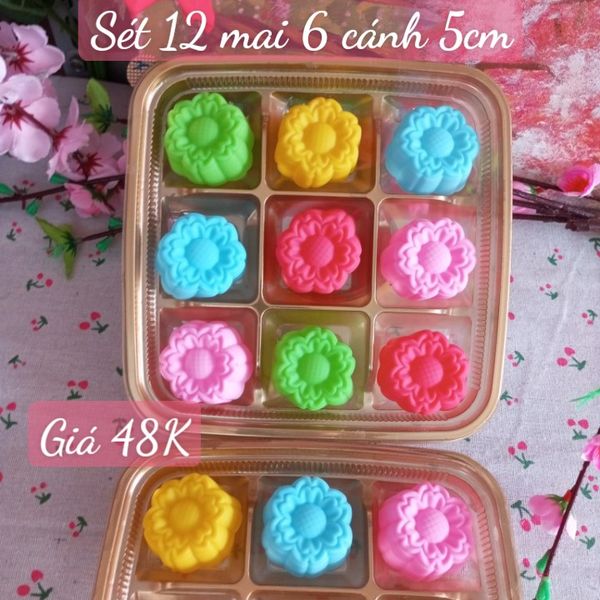 Sét 12 khuôn silicon hoa mai 6 cánh thái 5cm ( SM1902 )