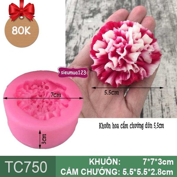 Khuôn silicon rau câu hoa cẩm chướng dún 5,5cm ( TC750 )