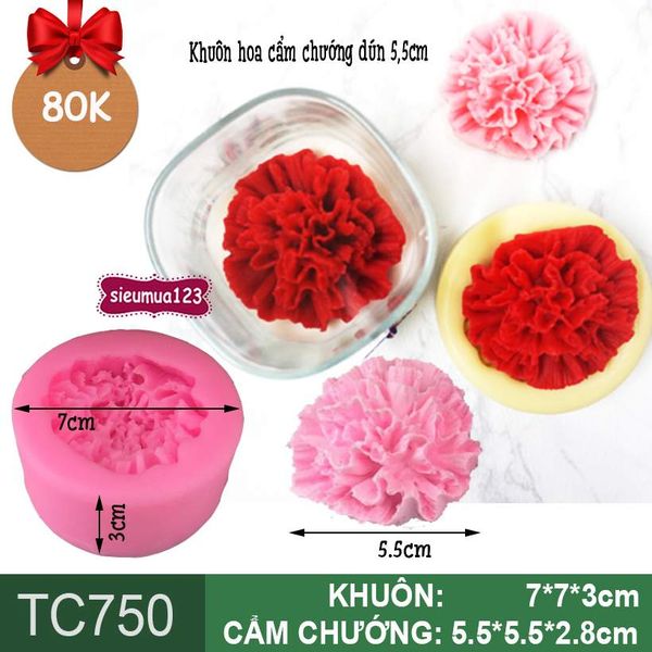 Khuôn silicon rau câu hoa cẩm chướng dún 5,5cm ( TC750 )