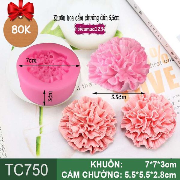 Khuôn silicon rau câu hoa cẩm chướng dún 5,5cm ( TC750 )