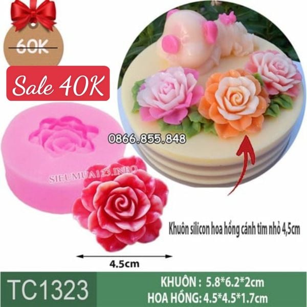 Khuôn silicon hoa hồng cánh tim 4,5cm ( TC1323 )
