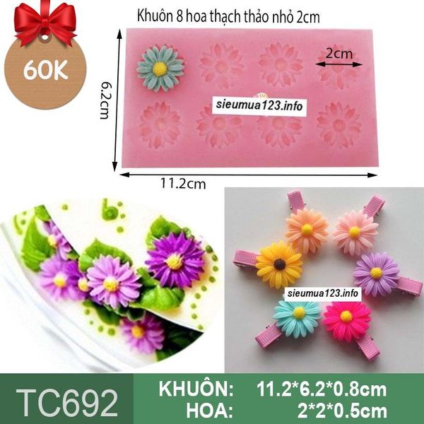 Khuôn silicon 8 hoa thạch thảo nhỏ 2cm ( TC692 )