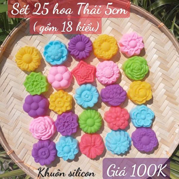 Sét 25 khuôn silicon hoa kiểu thái 5cm ( gồm 18 kiểu hoa khác nhau ) ( SM1947 )