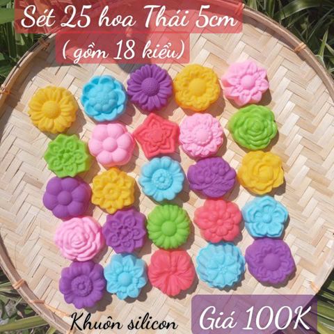 Sét 25 khuôn silicon hoa kiểu thái 5cm ( gồm 18 kiểu hoa khác nhau ) ( SM1947 )
