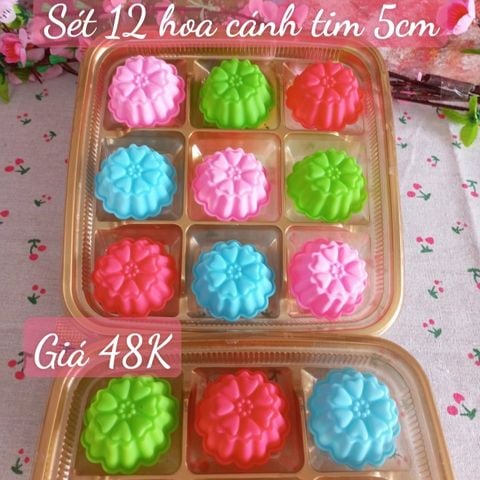 Sét 12 khuôn silicon hoa cánh tim 5cm ( SM1926 )