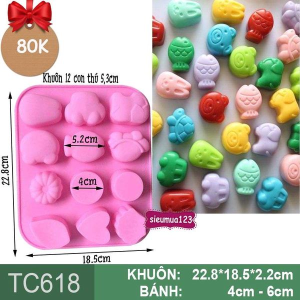 Khuôn nướng bánh silicon 12 tim lá rùa 5,3cm ( TC618 )