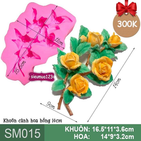 Khuôn silicon làm rau câu cành hoa hồng nằm nghiêng 14cm ( SM015 ) còn 1