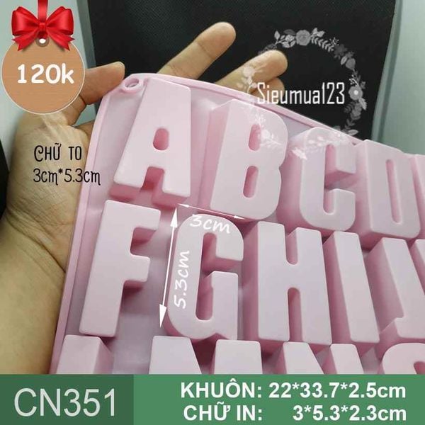 Khuôn silicon 26 chữ cái alphabet in hoa to cao 5,3cm ( CN351 ) CÒN ÍT