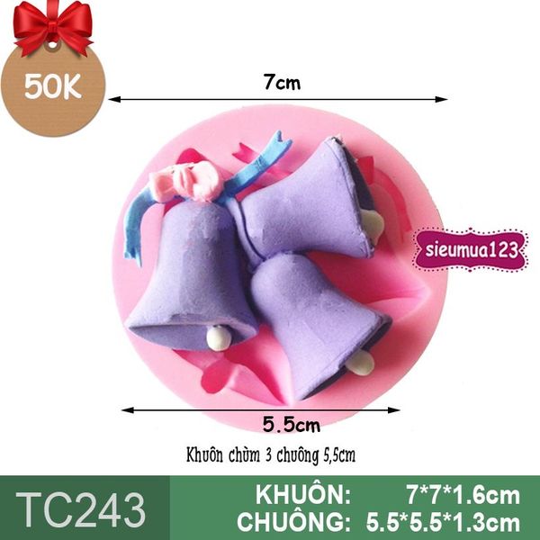 Khuôn silicon chùm 3 cái chuông Noel 5,5cm ( TC243 )