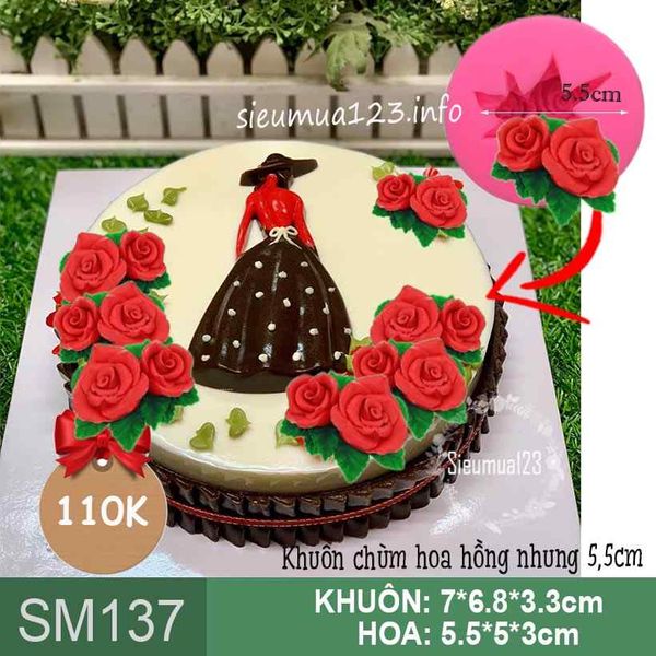 Khuôn rau câu silicon 4d: Khuôn chùm hoa hồng nhung 5,5cm ( SM137 )