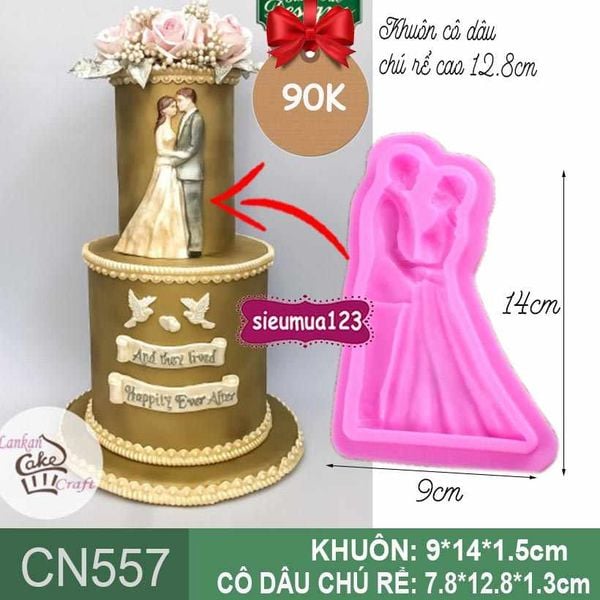 Khuôn silicon cô dâu chú rể 12,8cm ( CN557 ) nét dày
