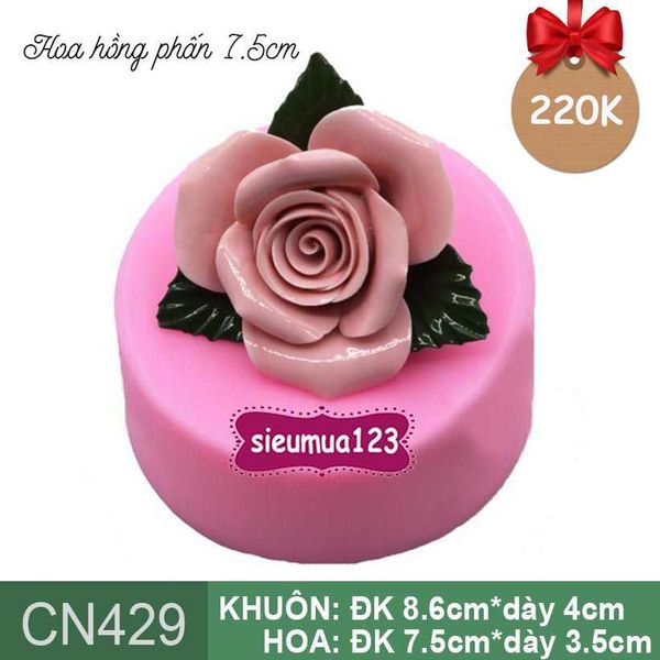 Khuôn silicon hoa hồng phấn kèm lá 7,5cm ( CN429 )