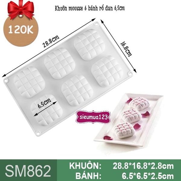 Khuôn silicon mousse 6 bánh rổ đan 6,5cm ( SM862 ) CÒN 7 CÁI