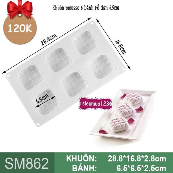 Khuôn silicon mousse 6 bánh rổ đan 6,5cm ( SM862 ) CÒN 7 CÁI