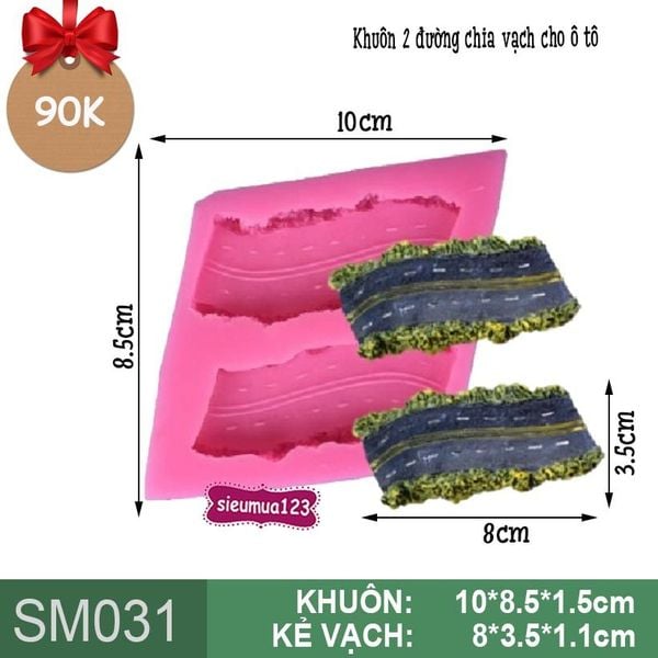 Khuôn silicon làm rau câu 2 làn đường cao tốc chia vạch cho ô tô 8cm ( SM031 )