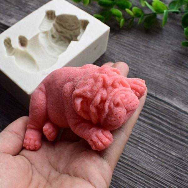 Khuôn silicon con chó Bitbull nằm nghiêng 8,5cm ( CN563 )