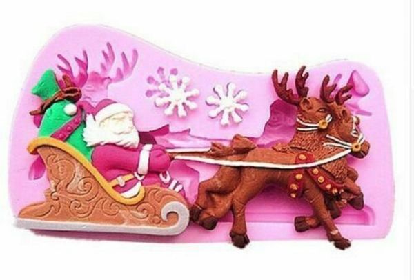 Khuôn silicon ông già Noel cưỡi xe tuần lộc 11cm ( TC197 )