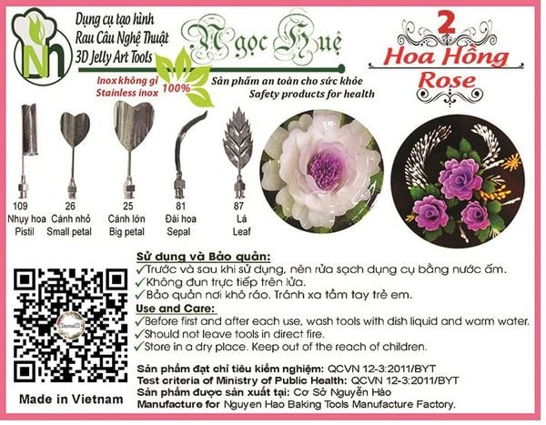 Bộ 5 kim rau câu 3d hoa hồng cánh tim ( set 2 )