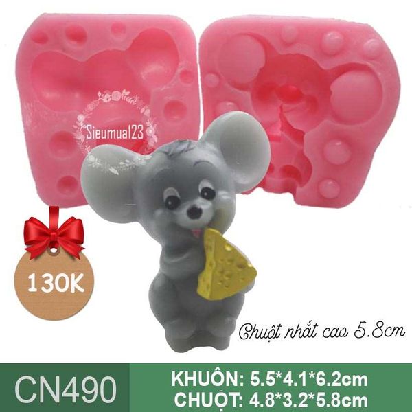 Khuôn silicon con chuột mini gặm phô mai 4,8cm ( CN490 )