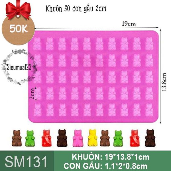 Khuôn làm kẹo dẻo chip chip : Khuôn 50 con gấu nhỏ 2cm ( SM131 ) SALE OFF