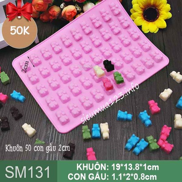 Khuôn làm kẹo dẻo chip chip : Khuôn 50 con gấu nhỏ 2cm ( SM131 ) SALE OFF
