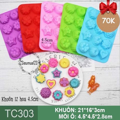 Khuôn rau câu dừa: Khuôn 12 hoa đủ loại 4,5cm ( TC303 )