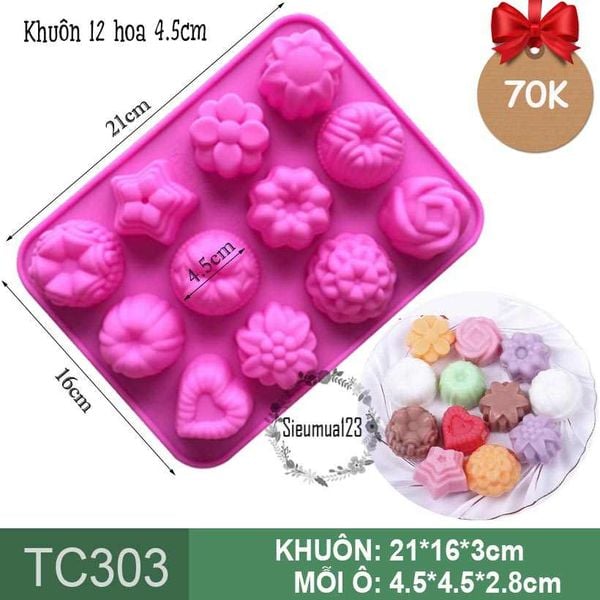 Khuôn rau câu dừa: Khuôn 12 hoa đủ loại 4,5cm ( TC303 )